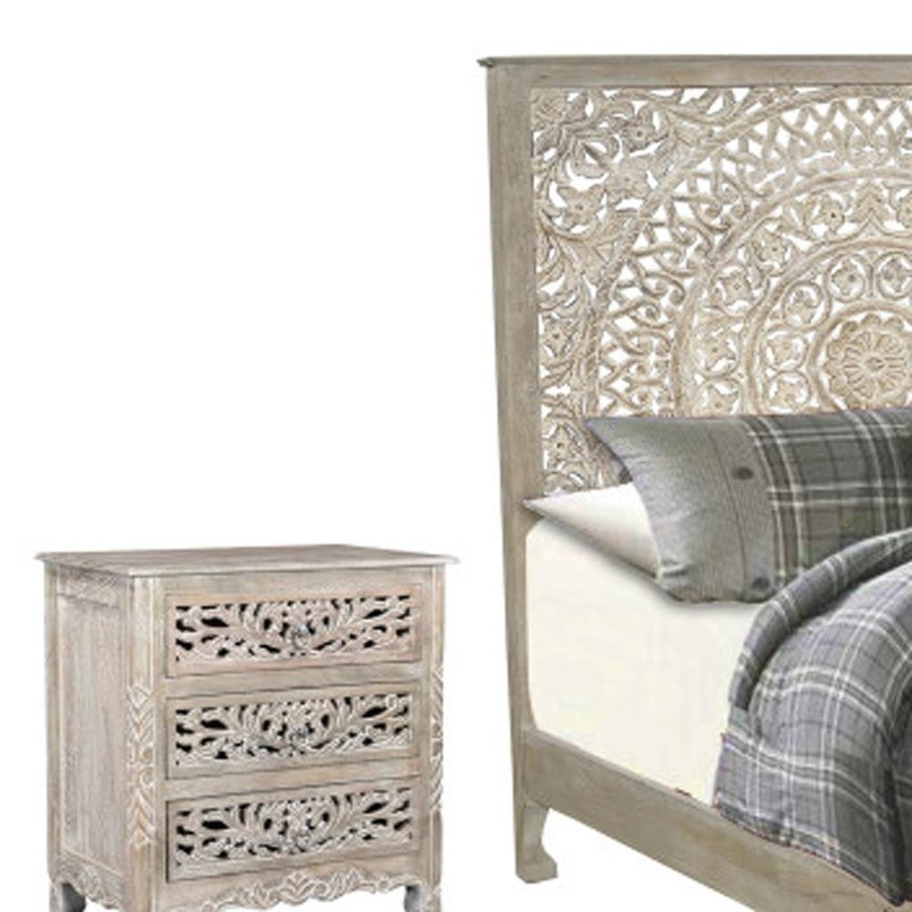 Three Piece Gray Solid Wood Bedroom Set