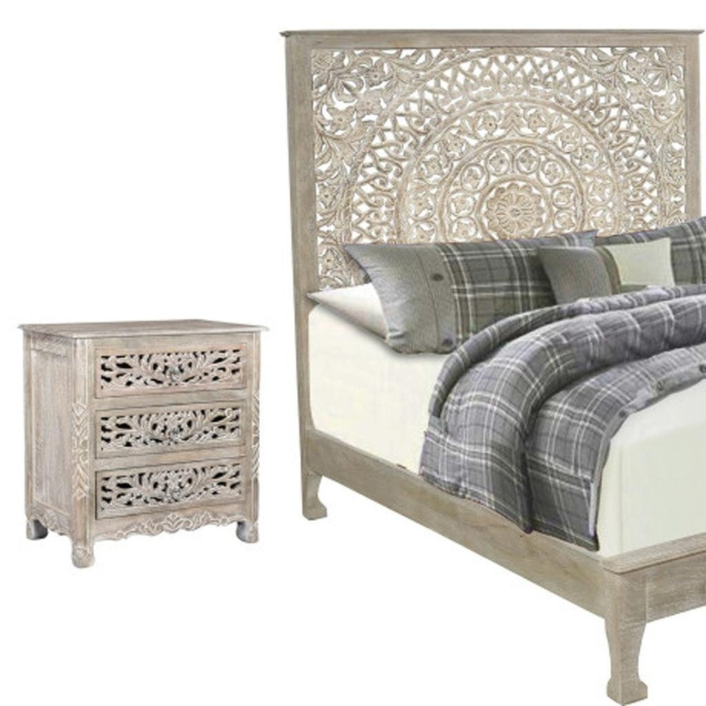 Three Piece Gray Solid Wood Bedroom Set