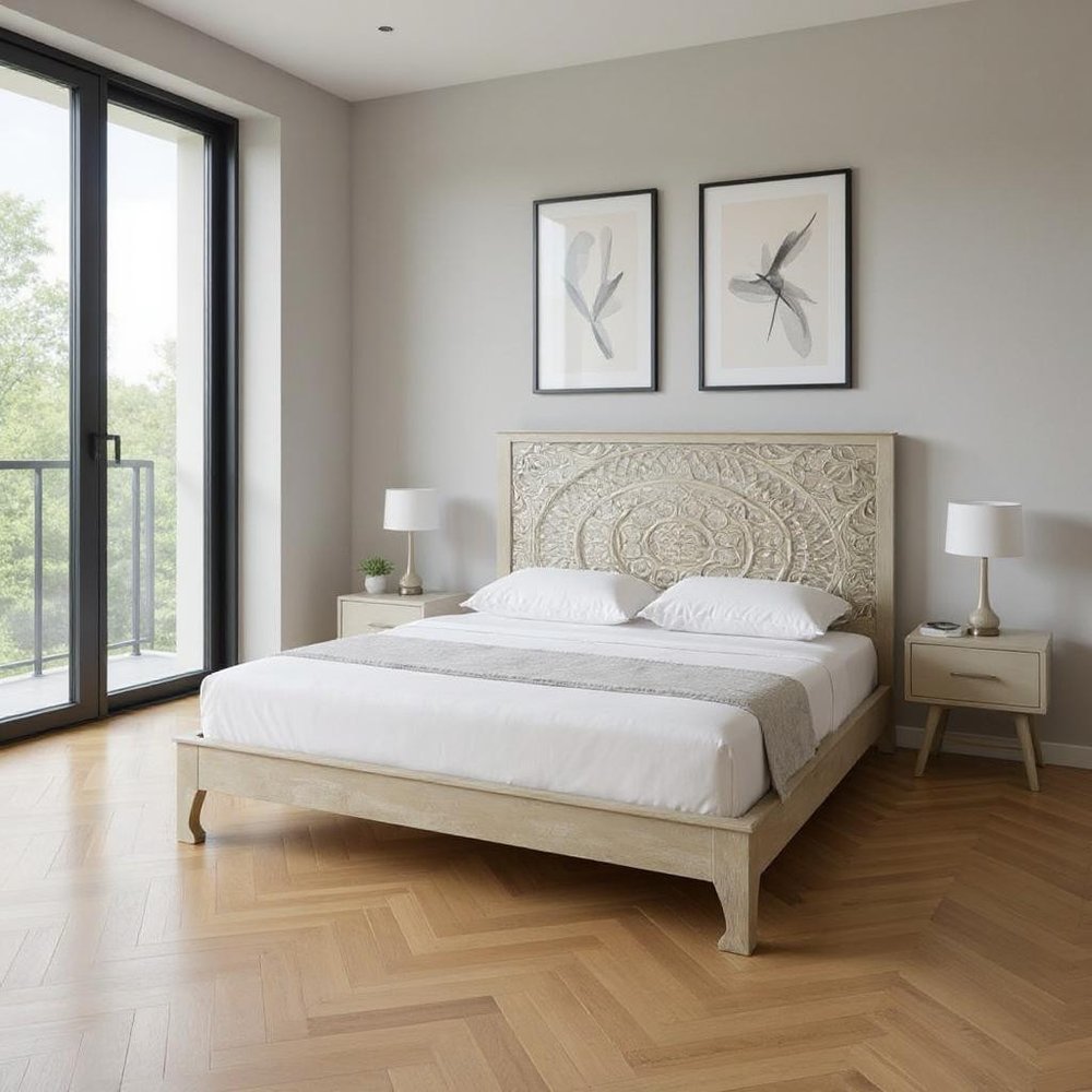 Three Piece Gray Solid Wood Bedroom Set