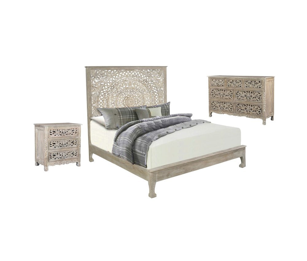 Three Piece Gray Solid Wood Bedroom Set