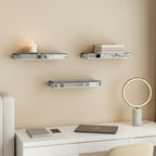 Set Of Three Silver Glass Wall Mounted Floating Shelf