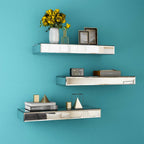 Set Of Three Silver Glass Wall Mounted Floating Shelf