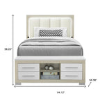 Natural White And Beige Wood And Upholstery Lighted Upholstered Full Bed Frame With USB And Drawers With Drawer, Shelf Storage