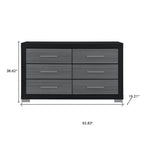 63" Black And Gray Wood Six Drawer Double Dresser