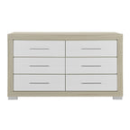 63" Natural And White Wood Six Drawer Double Dresser