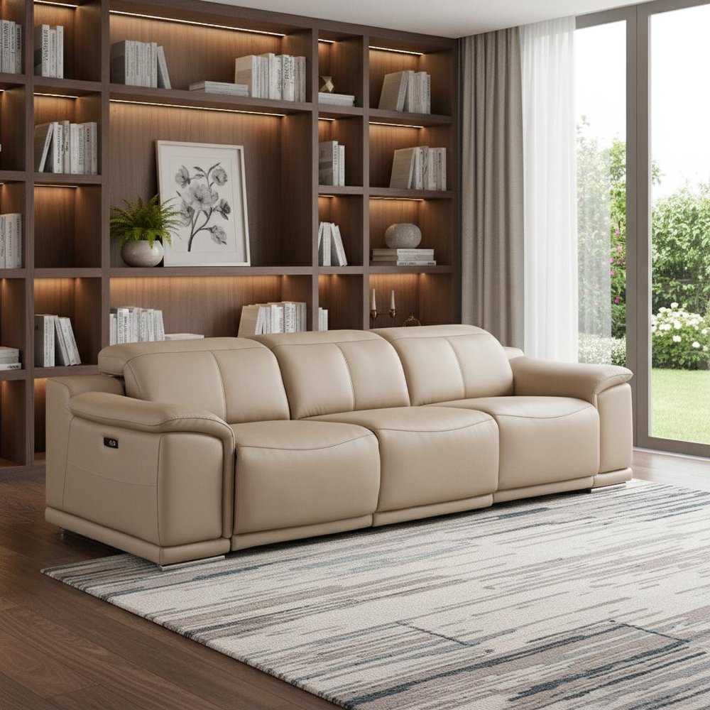 107" Black Top Grain Leather Reclining USB Sofa