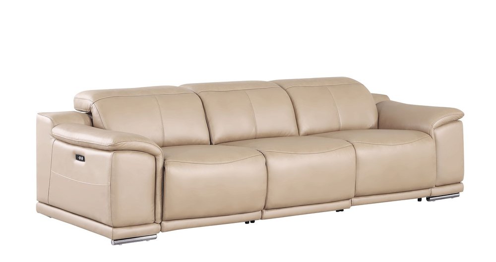 107" Black Top Grain Leather Reclining USB Sofa