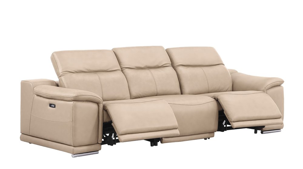 107" Black Top Grain Leather Reclining USB Sofa