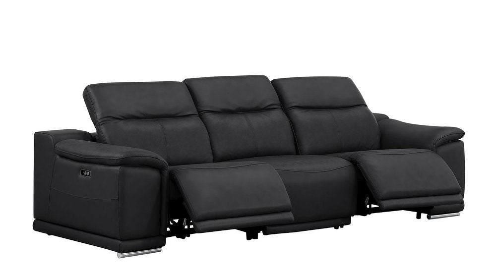 107" Black Top Grain Leather Reclining USB Sofa