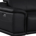 107" Black Top Grain Leather Reclining USB Sofa