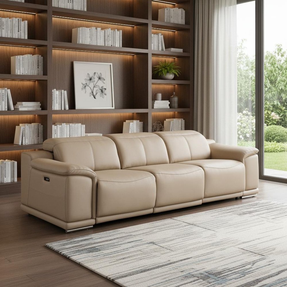 107" Black Top Grain Leather Reclining USB Sofa