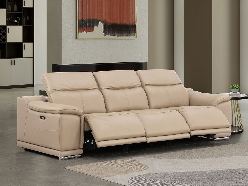 107" Black Top Grain Leather Reclining USB Sofa
