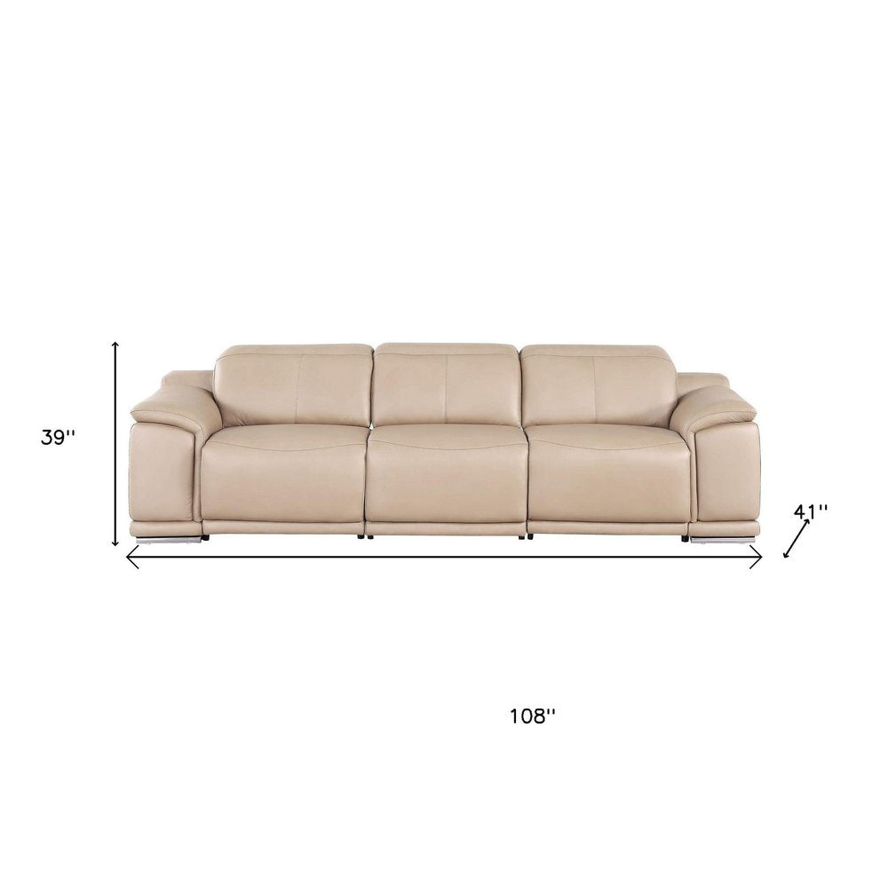 107" Black Top Grain Leather Reclining USB Sofa