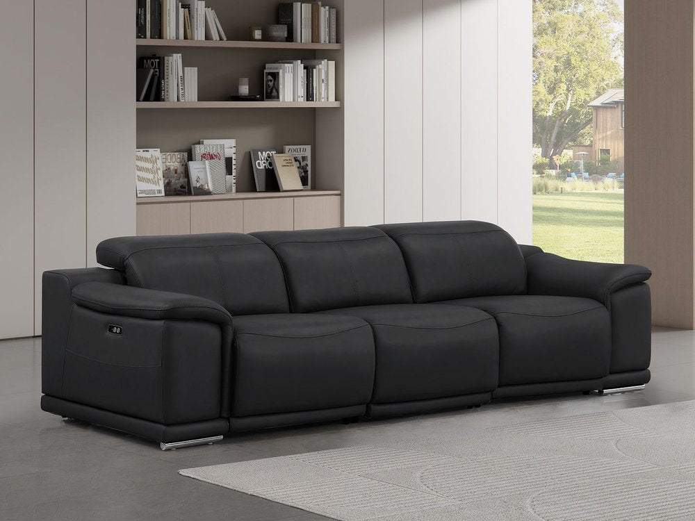 107" Black Top Grain Leather Reclining USB Sofa
