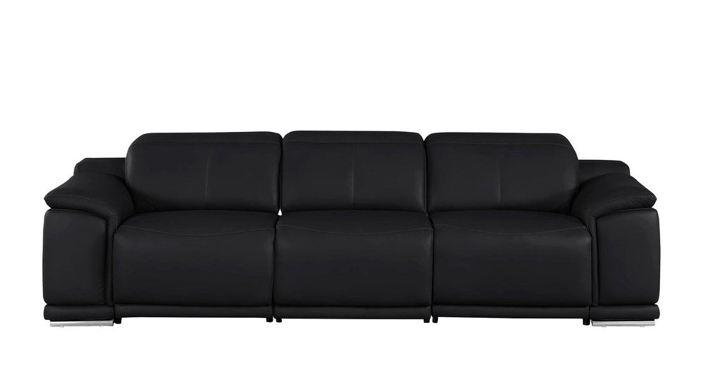 107" Black Top Grain Leather Reclining USB Sofa