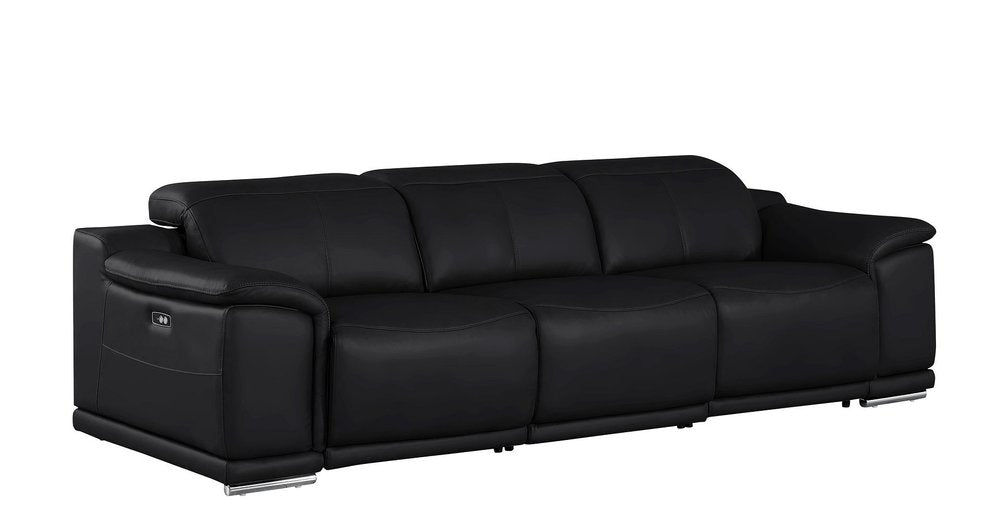 107" Black Top Grain Leather Reclining USB Sofa