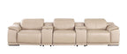 134" Beige Top Grain Leather Reclining USB and Wireless Charger Sofa And Storage