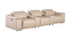 134" Beige Top Grain Leather Reclining USB and Wireless Charger Sofa And Storage