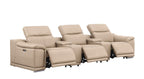 134" Beige Top Grain Leather Reclining USB and Wireless Charger Sofa And Storage