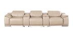 134" Beige Top Grain Leather Reclining USB and Wireless Charger Sofa And Storage