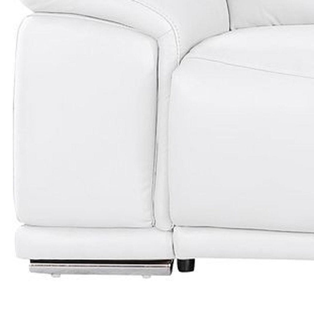 134" Beige Top Grain Leather Reclining USB and Wireless Charger Sofa And Storage