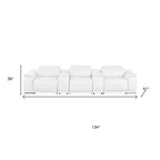 134" Beige Top Grain Leather Reclining USB and Wireless Charger Sofa And Storage