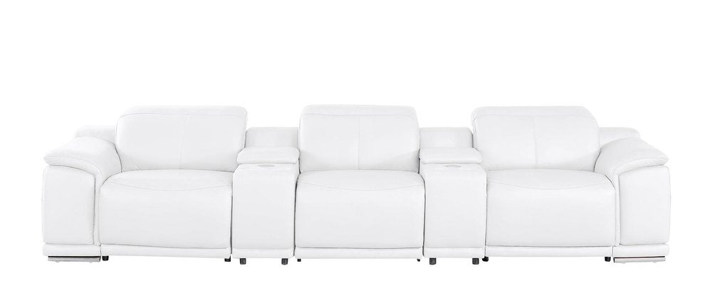 134" Beige Top Grain Leather Reclining USB and Wireless Charger Sofa And Storage