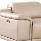 175" Beige Top Grain Leather Reclining USB and Wireless Charger Sofa And Storage
