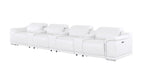 175" Beige Top Grain Leather Reclining USB and Wireless Charger Sofa And Storage