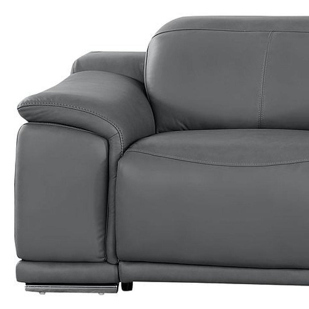 134" Beige Top Grain Leather Reclining USB and Wireless Charger Sofa And Storage