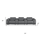 134" Beige Top Grain Leather Reclining USB and Wireless Charger Sofa And Storage