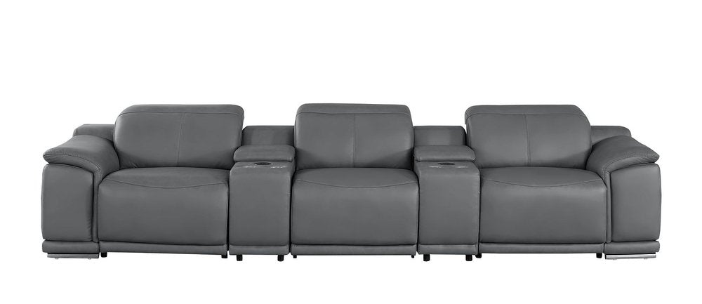 134" Beige Top Grain Leather Reclining USB and Wireless Charger Sofa And Storage