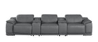 134" Beige Top Grain Leather Reclining USB and Wireless Charger Sofa And Storage