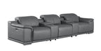 134" Beige Top Grain Leather Reclining USB and Wireless Charger Sofa And Storage