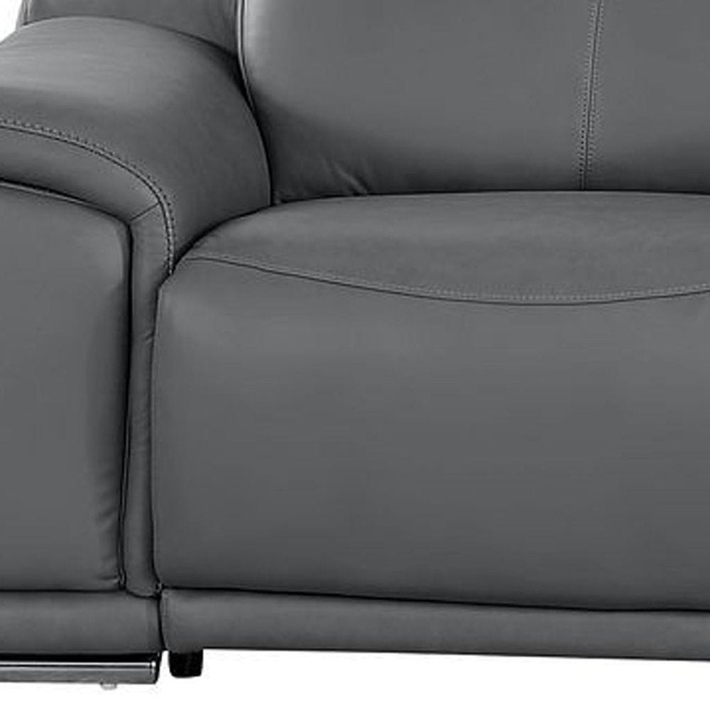 134" Beige Top Grain Leather Reclining USB and Wireless Charger Sofa And Storage