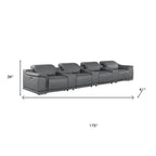 175" Beige Top Grain Leather Reclining USB and Wireless Charger Sofa And Storage