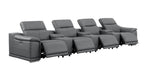 175" Beige Top Grain Leather Reclining USB and Wireless Charger Sofa And Storage
