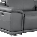 175" Beige Top Grain Leather Reclining USB and Wireless Charger Sofa And Storage