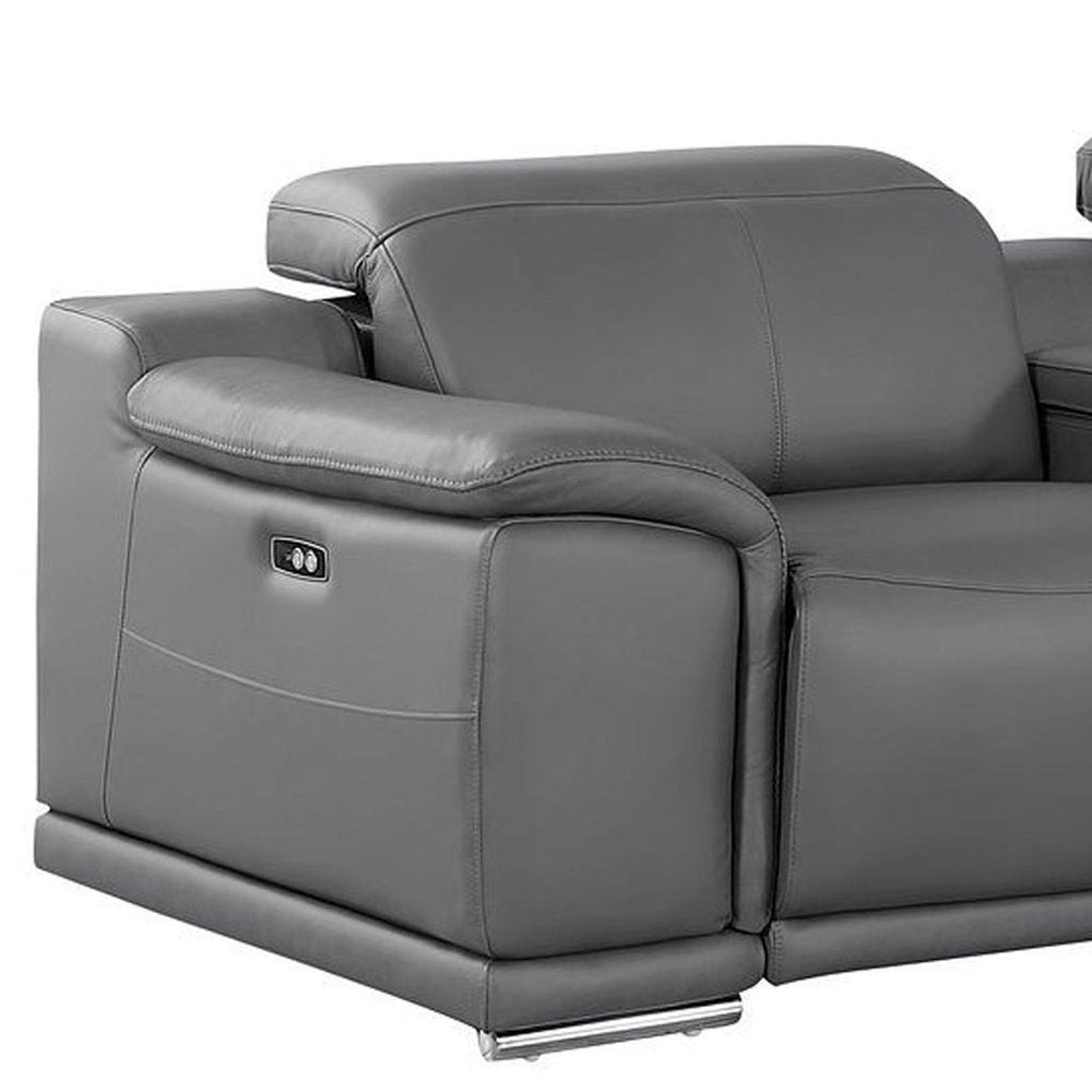 175" Beige Top Grain Leather Reclining USB and Wireless Charger Sofa And Storage