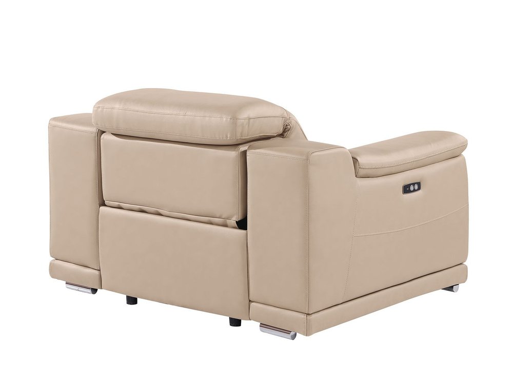 48" Beige Genuine Leather Power Wall Hugger Recliner With USB