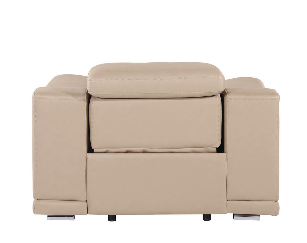 48" Beige Genuine Leather Power Wall Hugger Recliner With USB