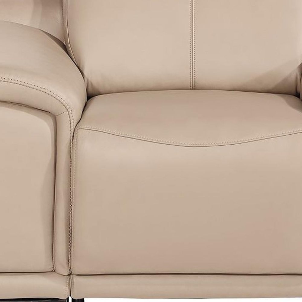 48" Beige Genuine Leather Power Wall Hugger Recliner With USB