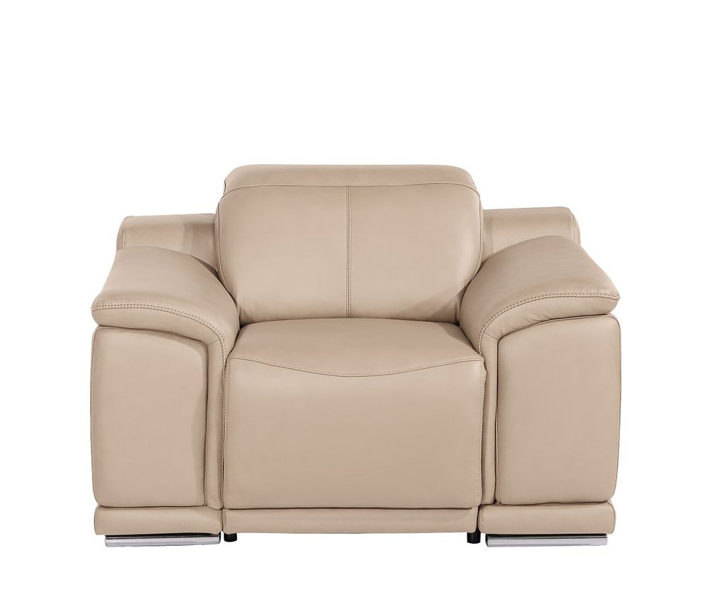 48" Beige Genuine Leather Power Wall Hugger Recliner With USB