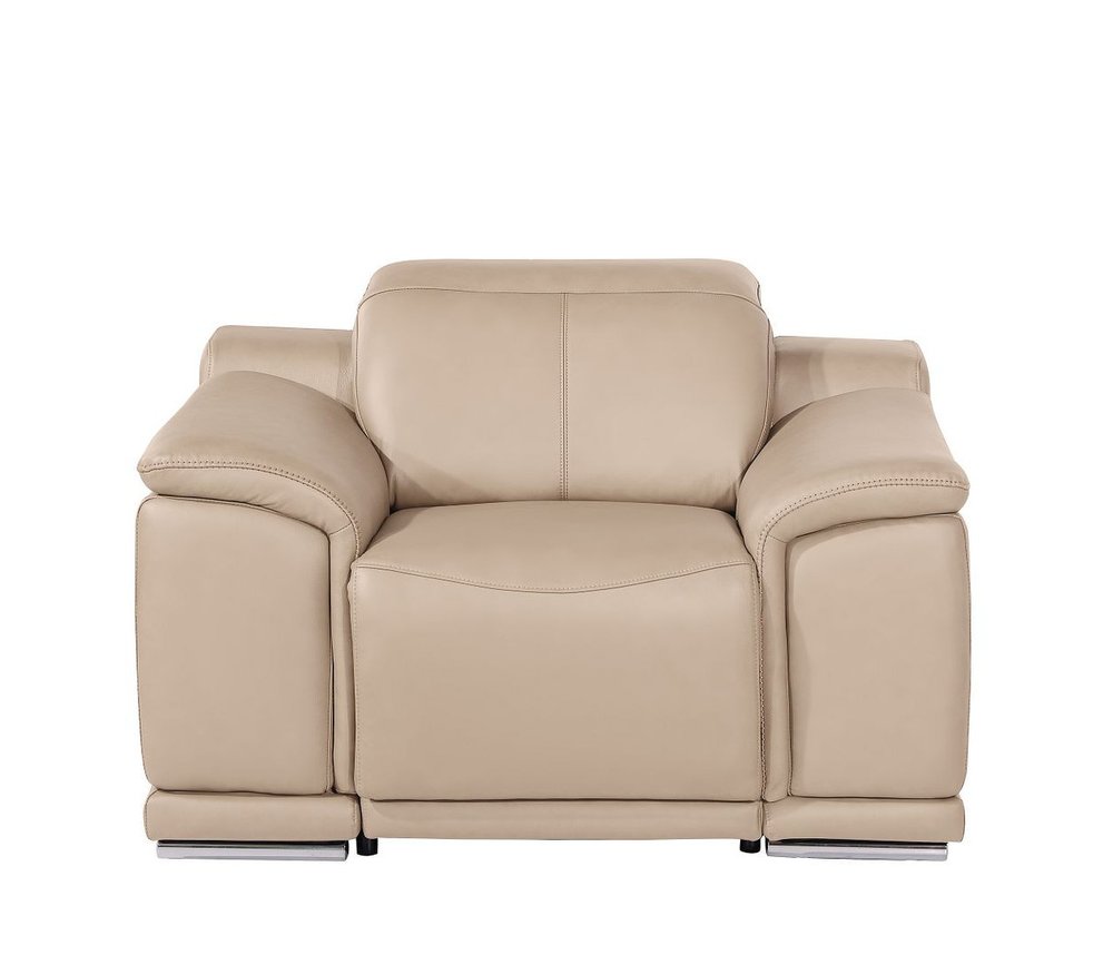 48" Beige Genuine Leather Power Wall Hugger Recliner With USB