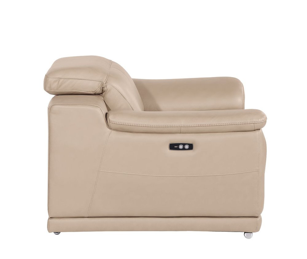 48" Beige Genuine Leather Power Wall Hugger Recliner With USB