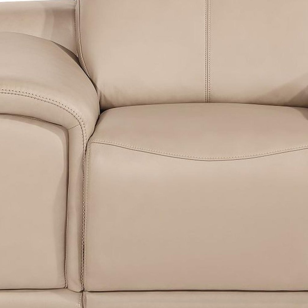 48" Beige Genuine Leather Power Wall Hugger Recliner With USB