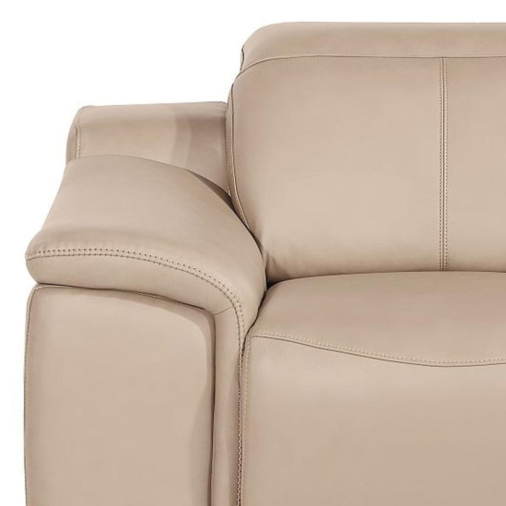 48" Beige Genuine Leather Power Wall Hugger Recliner With USB