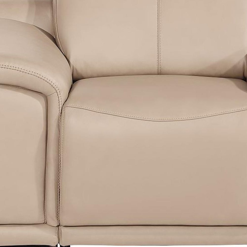 48" Beige Genuine Leather Power Wall Hugger Recliner With USB