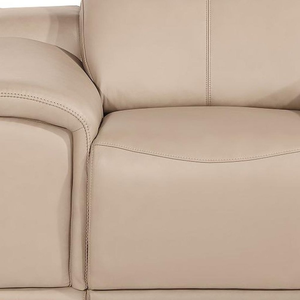 48" Beige Genuine Leather Power Wall Hugger Recliner With USB