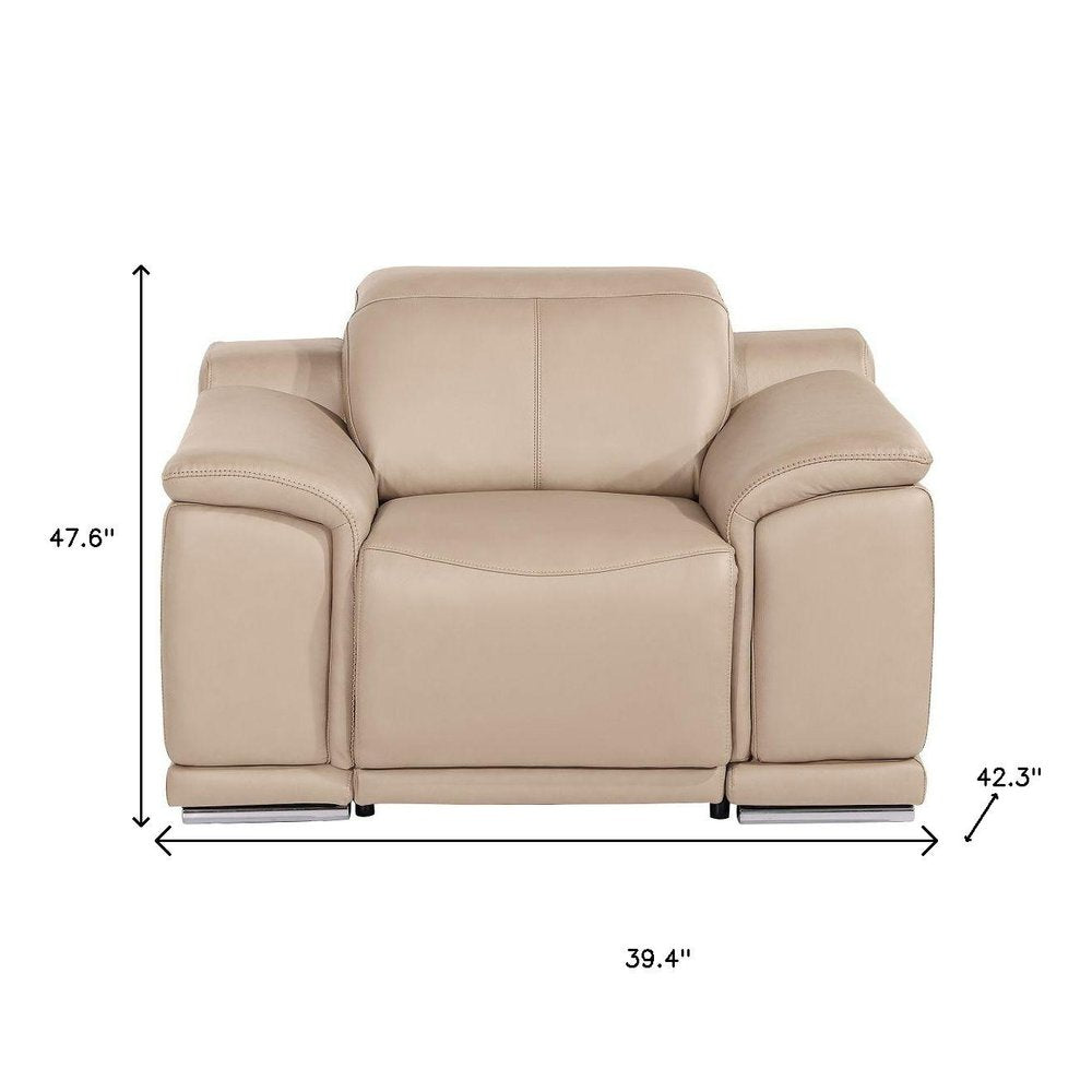 48" Beige Genuine Leather Power Wall Hugger Recliner With USB